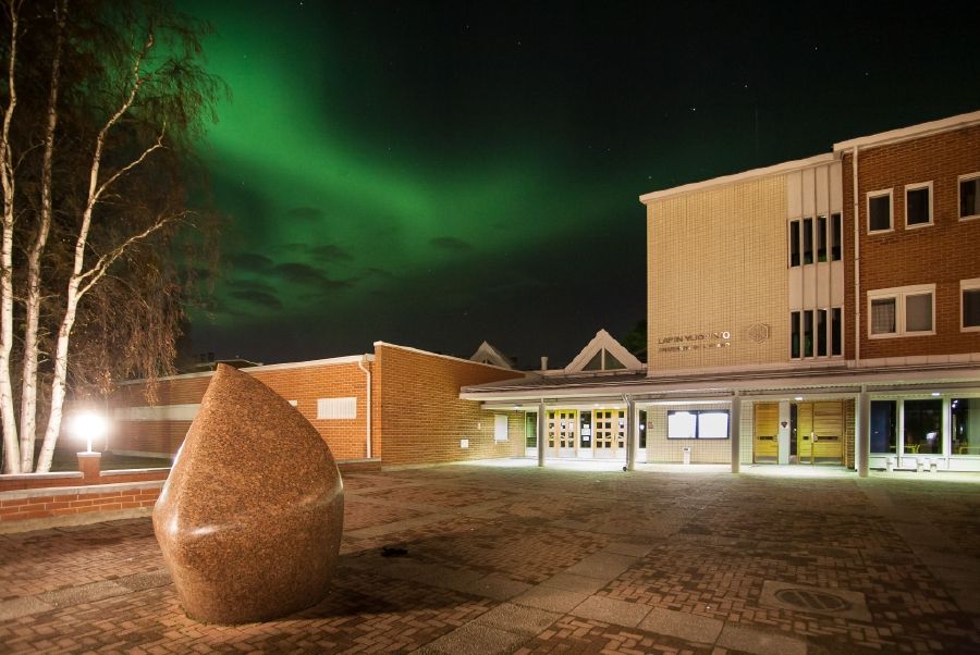 Northern Lights Above the University of Lapland Main Building
