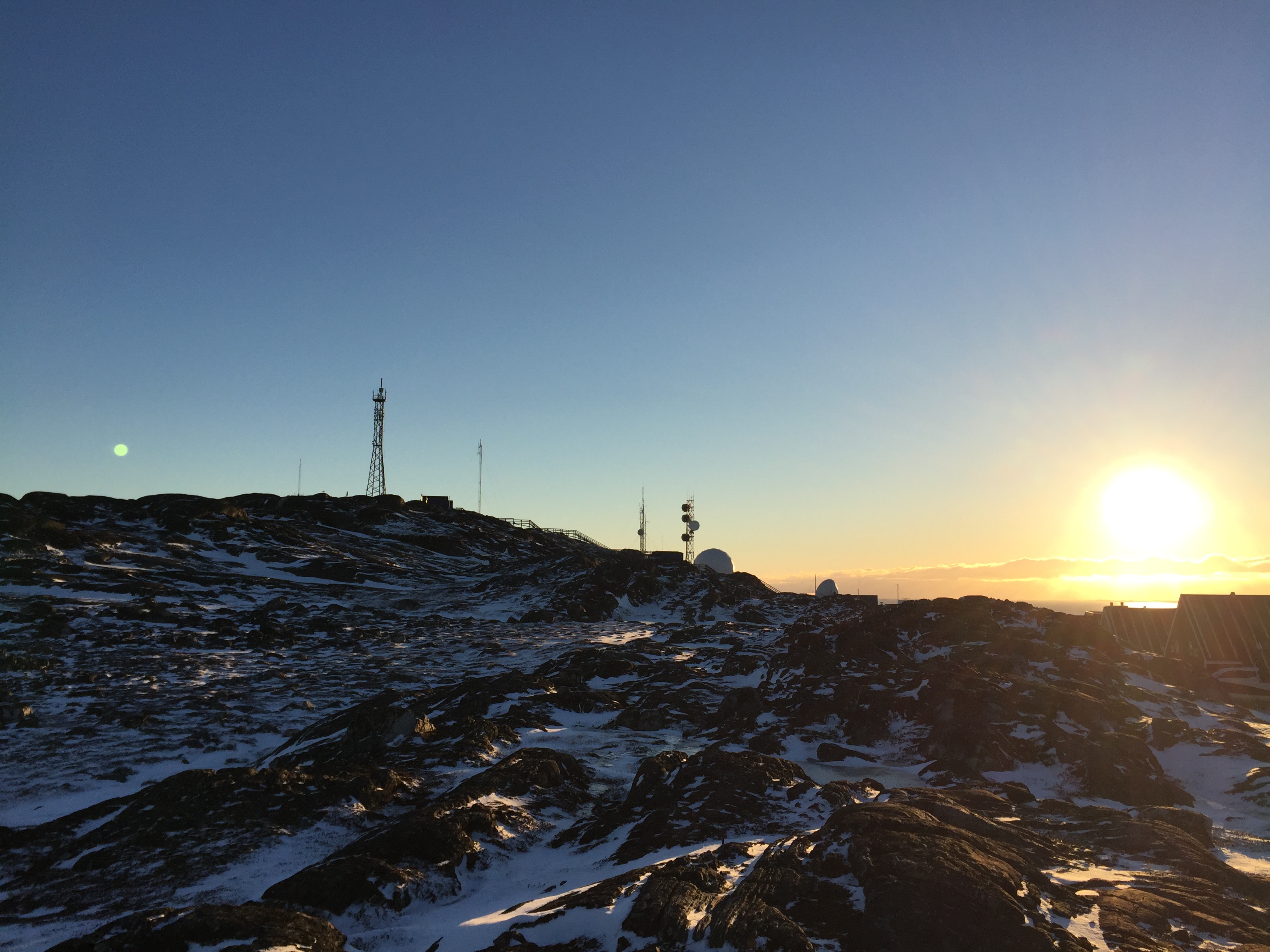 Today’s tele-communication infrastructure at sunset in Nuuk