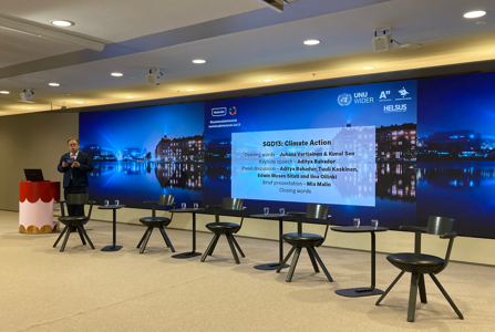 Helsinki Mayor Juhana Vartiainen gives an address at the Helsinki City Hall.