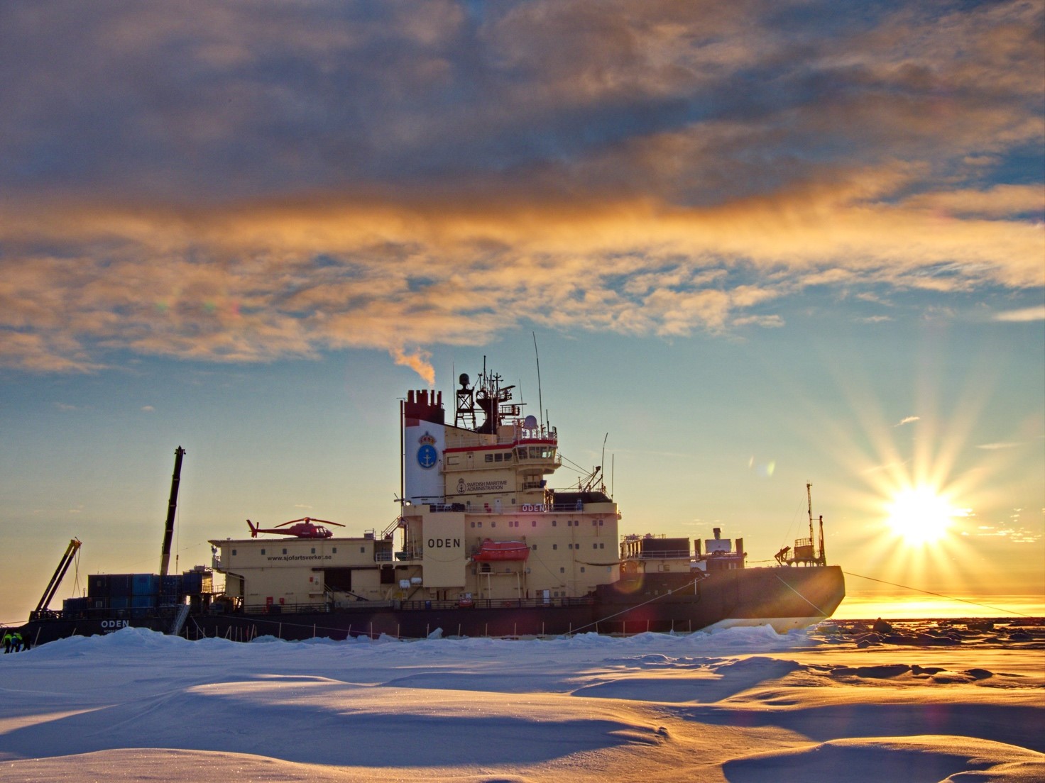The I/B Oden in the Eastern Arctic during late winter when the sun is just coming back to the north 